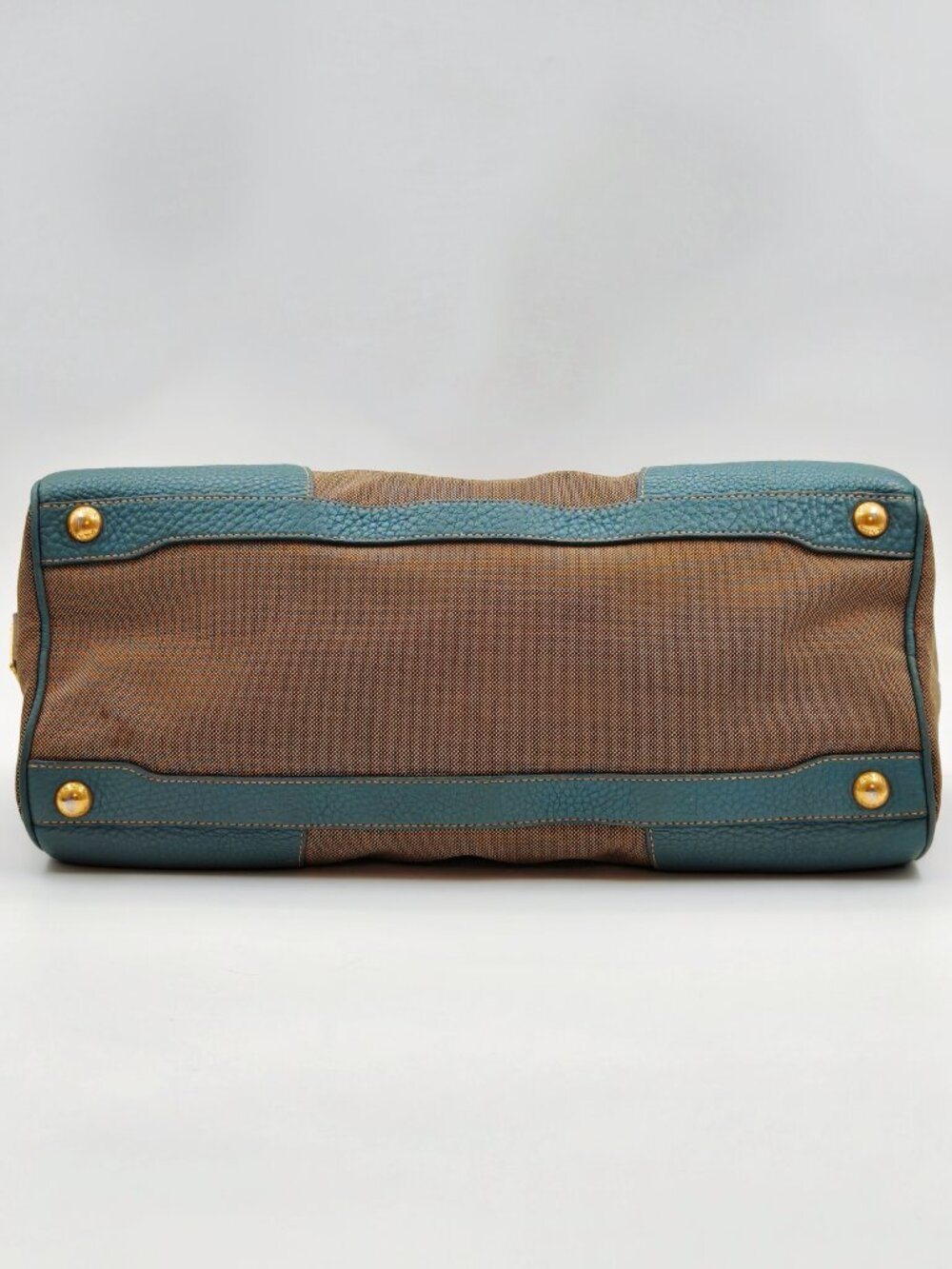 Prada Canapa Canvas Leather Boston Satchel Shoulder Bag Gray Blue - Picture 5 of 16